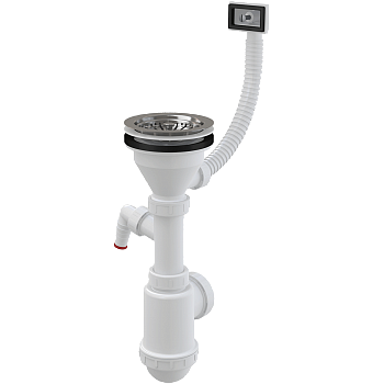 Сифон для мойки с нержавеющей peшeткой Ø115 гофропереливом с подводкой A447P-DN50/40 Alcaplast