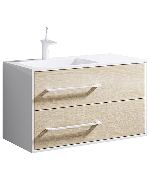 Тумба Майами 90 подвесная с раковиной Malaga 90L, дуб сонома/белый, Aqwella