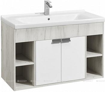 Тумба Флай 100 белый/дуб крафт под раковину Миранда-100, Aquaton