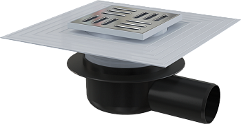 Сливной трап 105х105/50 подводка боковая решетка нерж.сталь гидрозатвор сухой APV26C Alcaplast