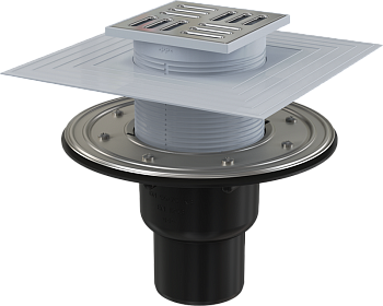 Сливной трап 105х105/50/75 подводка прямая решетка и нерж.сталь гидрозатвор комби APV4344 Alcaplast