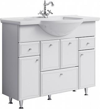 Тумба Барселона-Люкс 105 напольная с раковиной Стиль 105/Классик 105 с корзиной, белый, Aqwella