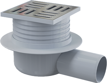 Сливной трап 105х105/50 подводка боковая решетка нерж.сталь гидрозатвор мокрый APV26 Alcaplast